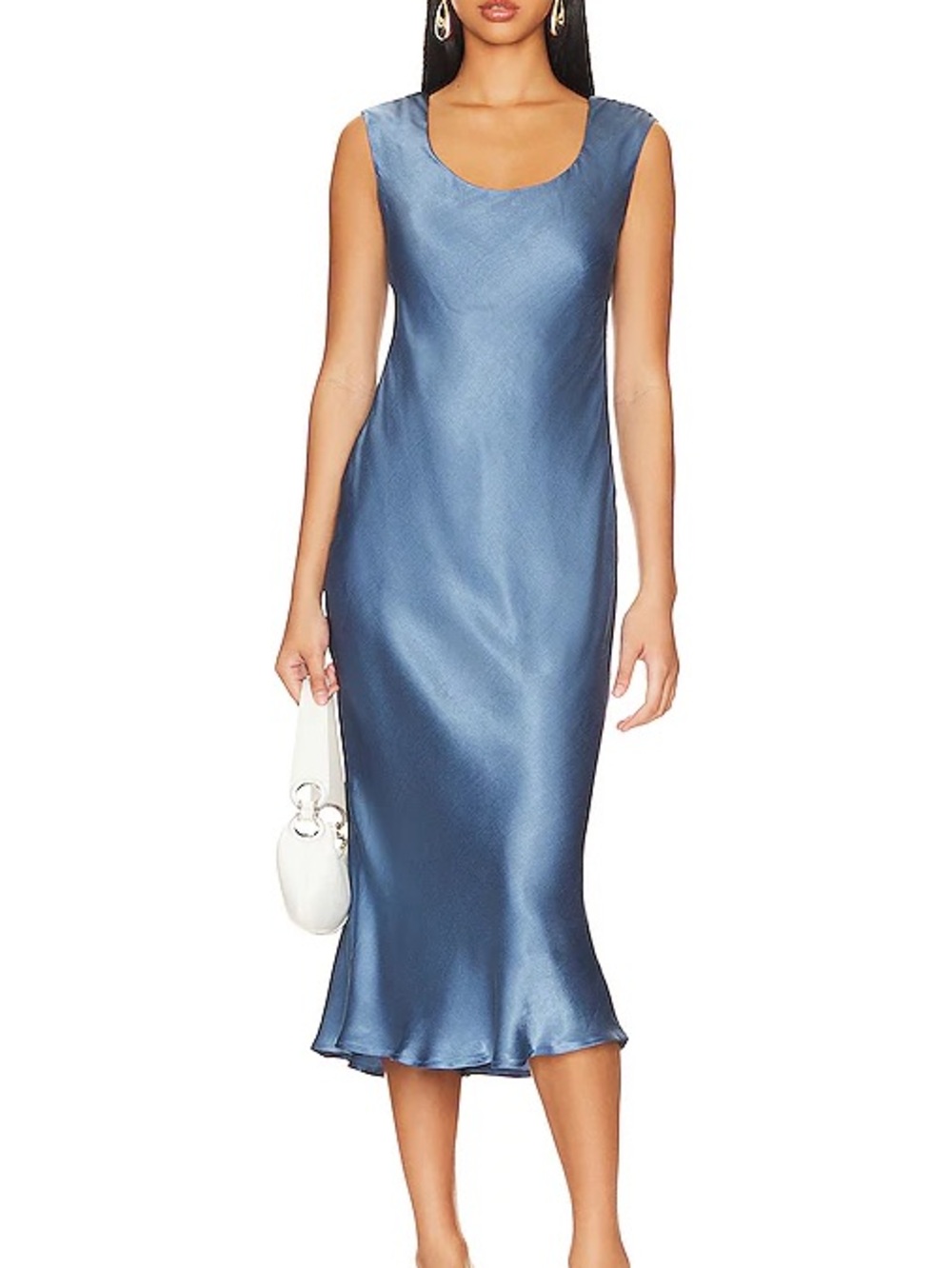 ASTR the Label - Satin Scoop Neck Midi Dress in Slate Blue